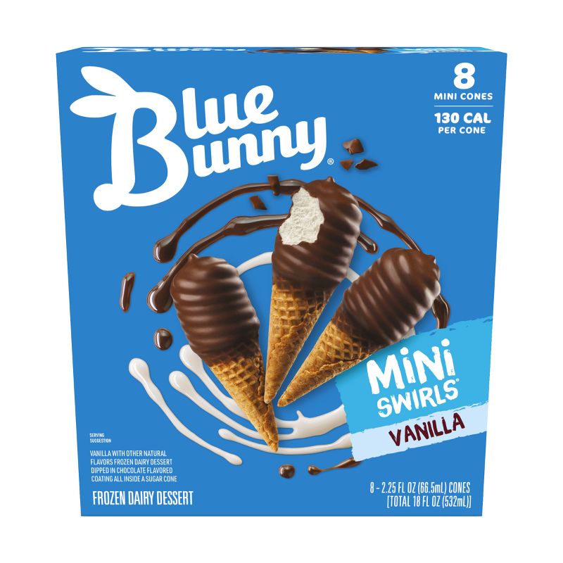 Blue Bunny Mini Swirls Vanilla Mini Ice Cream Cones - 2.25 fl oz /8pk, 1 of 8