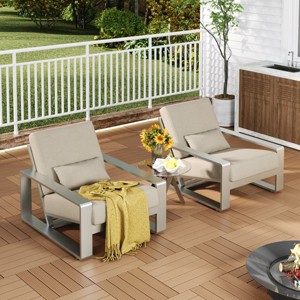 Outdoor Club Chairs for Two, Modern Aluminum Frame Lounge Chairs with Black Arms and Grey Cushions-Maison Boucle - 1 of 4