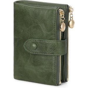 Clotth Small Wallets for Women - RFID Blocking Leather Bifold Double Zipper Wallet,Card Case Purse with 2 ID Windows - 1 of 4