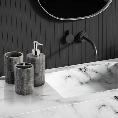 Gray Resin 4-Piece Bathroom Accessory Set with Sand Effect