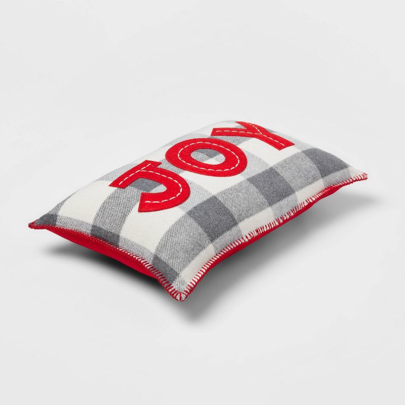 Joy&#39; Appliqued Brushed Flannel Lumbar Christmas Throw Pillow Red - Wondershop&#8482;, 4 of 8