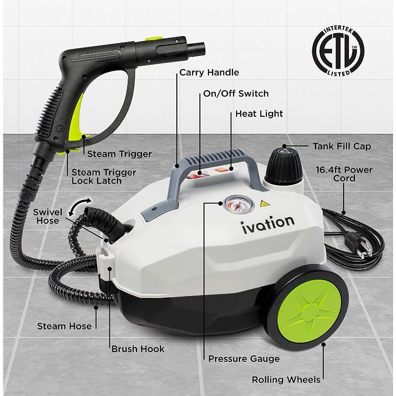 Ivation Multi-Purpose 1800W Canister Steam Cleaner w/ 14-Accessories, Chemical-Free Houshold Cleaning & Sanitizing System, 2 of 8