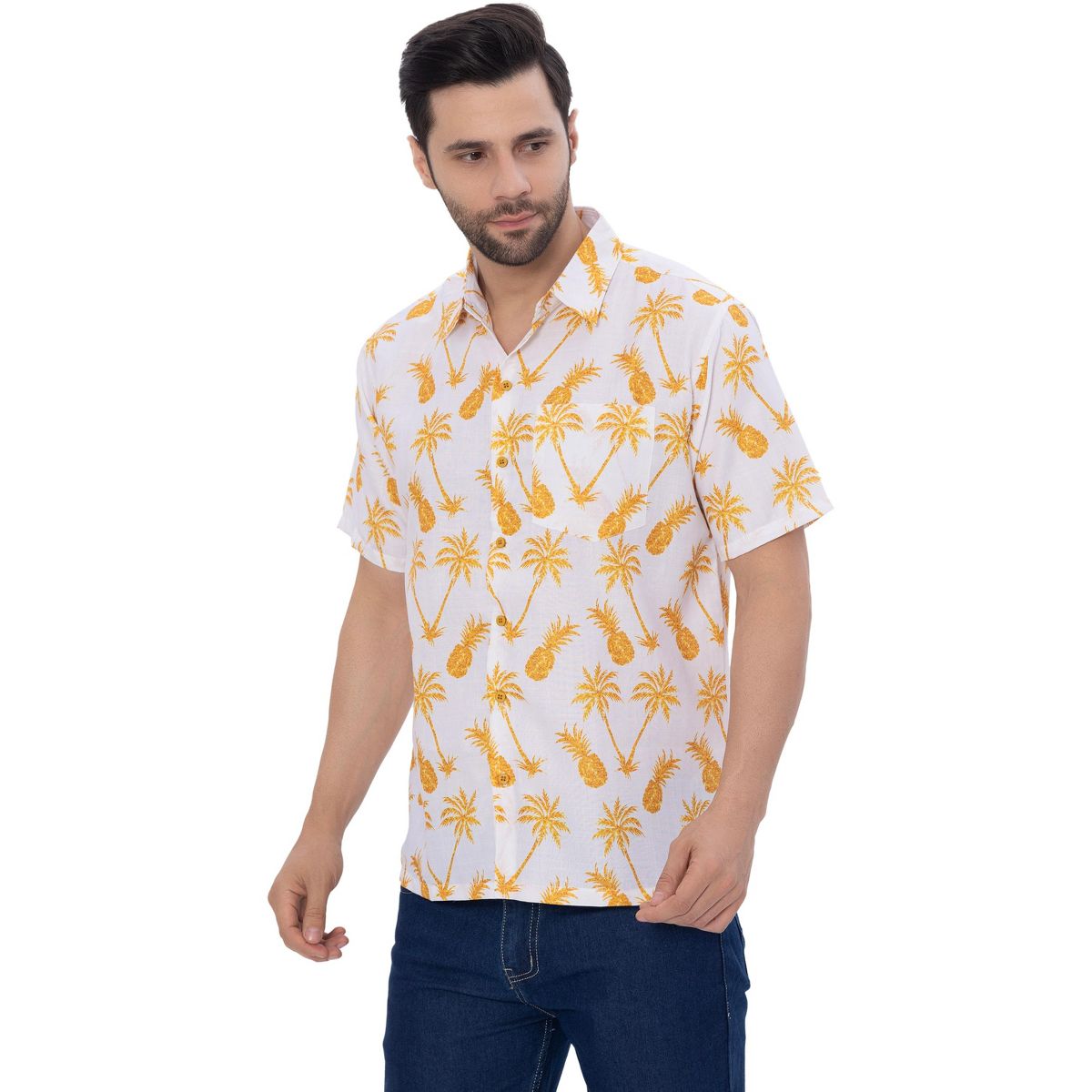 HAPPY BAY Mens Short Sleeve Button Down Shirts for Men XXL Pineapple White - thumbnail 4