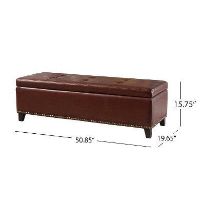 Charleston Reddish Brown Bonded Leather Tufted Storage Footstool