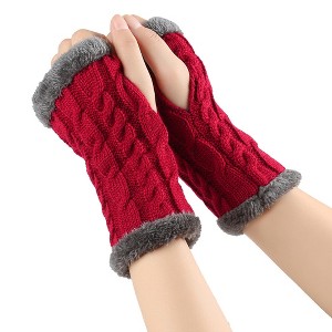 HTUTWOO Winter Fingerless Gloves, Knitting Warm Gloves with Faux Fur Wrist for Typing and Writing, Perfect for Men Women - 1 of 4