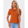INSPIRE CHIC Women's Bow Tie Collar Elegant Office Short Sleeve Blouse - 2 of 4