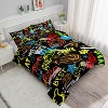 Game Comforter Set Twin Size – 3Pcs Graffiti Bedding with Dinosaur, Tiger & Gamepad Prints, Urban Street Art Quilt Set for Boys Men Women, Black - 2 of 4