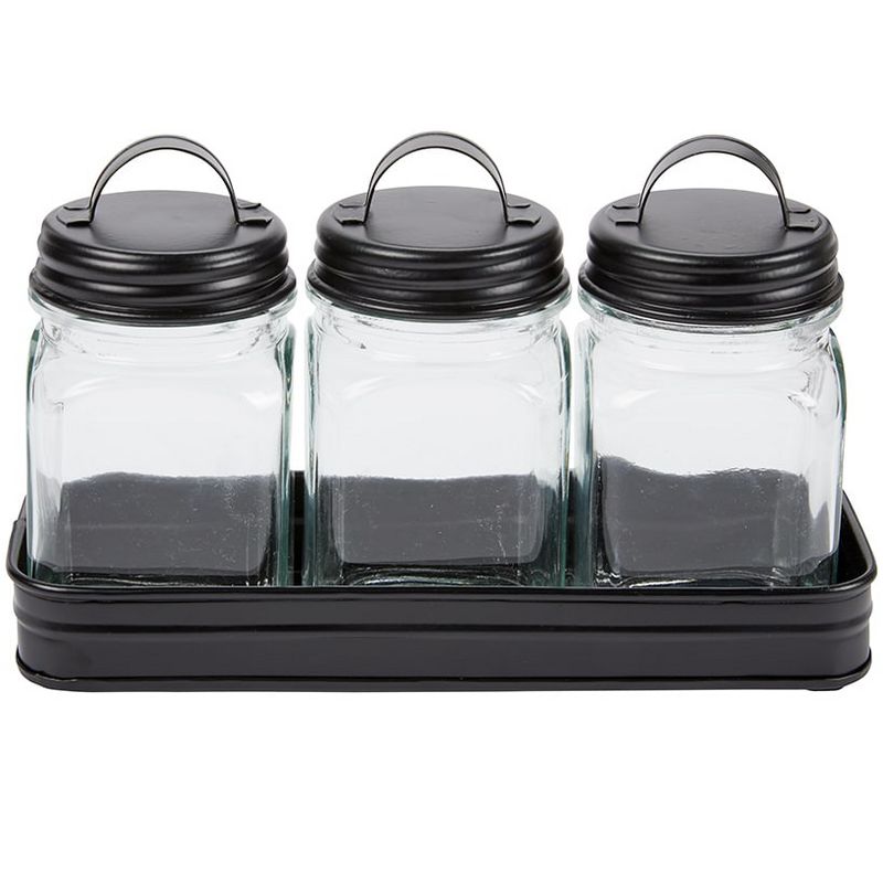 The Lakeside Collection Set of 3 Glass Canisters in Galvanized Tray, 2 of 4