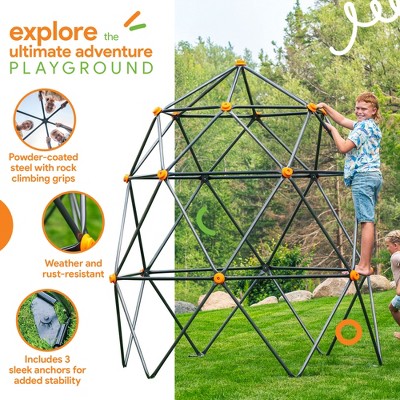 Large Black and Orange Steel Geometric Climbing Dome for Kids
