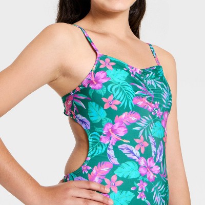 Art Class Girls' Island Hibiscus One Piece Swimsuit - art class™ Jade Green XL — фото 3