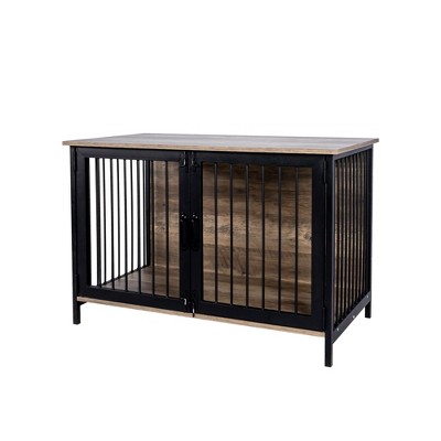 FURNIinspire Pet Crates And Houses Wooden Dog Crate Pet Cage Furniture Style, Dog Kennel With 2 Doors, Brown, 40.16"*21.65"*26.97"