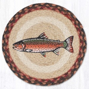 Earth Rugs Red Salmon Round Printed Jute Trivet – Rustic Coastal Fish Kitchen Hot Pad 10"x10" - 1 of 3