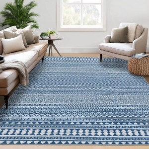 Striped Machine Washable Area Rug 9x12 Large Area Rug Stain Resistant Carpet Contemporary Carpet Non Slip Low Pile Soft Folding Floor Cover - 1 of 4