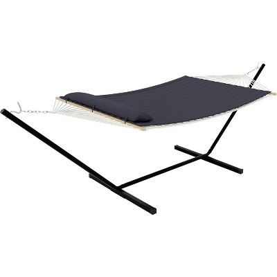 Curved-Bar Hammock with Stand, 2 Person Heavy Duty Hammock Frame, Detachable Pillow & Portable Carrying Bag, Perfect for Outdoor & Indoor
