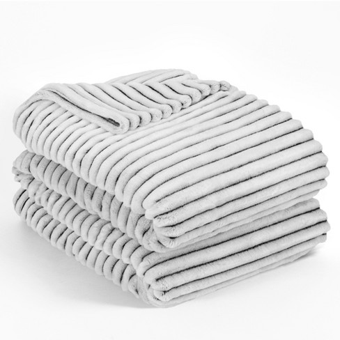 Pavilia Super Soft Fleece Flannel Ribbed Striped Throw Blanket