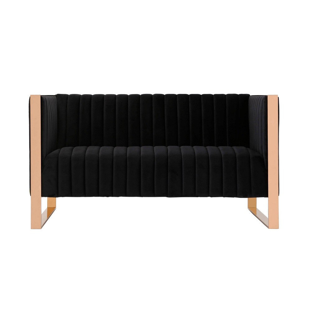 Photos - Sofa Trillium Velvet 2 Seater Loveseat Black - Manhattan Comfort