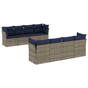 vidaXL 9 Piece Patio Sofa Set with Cushions Gray Poly Rattan - 4x Corner + Table + 4x Middle - 1 of 4