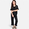 Anna-Kaci Lounge Women's Embroidered Collar Pajama Set with Ruffle Trim and Button-Up Top - 2 of 4