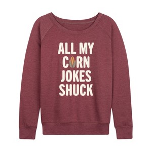 Women's - Instant Message - Valentine's Day All My Corn Jokes Shuck Lightweight French Terry Slouchy - 1 of 4