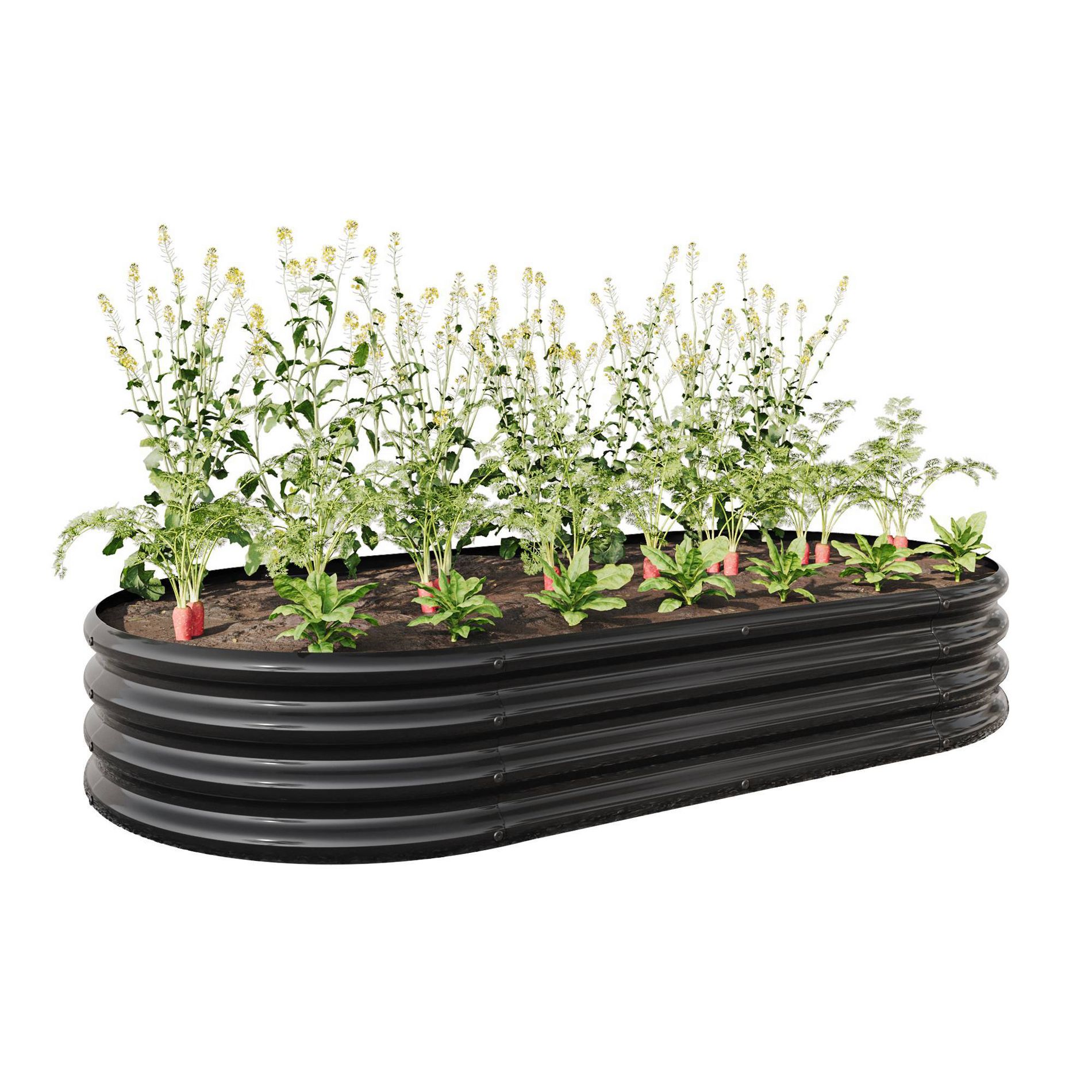 WELLFOR Metal Outdoor Garden Bed Black 35.43"x70.86"