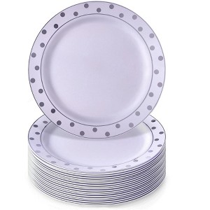 Silver Spoons Elegant Disposable Plastic Plates for Party, Heavy Duty Silver Salad Plates - 7.5", (20 PC) - Charming Dots Collection - 1 of 4