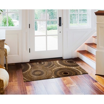 Brown Geometric Circles Flat Woven Indoor/Outdoor Rug
