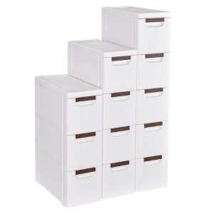 VECELO Narrow Bathroom Storage Cabinet, Mobile Plastic Slim Rolling Organizer Cart with Built-in 4 Wheels for Living Room or Bathroom, White - 1 of 4