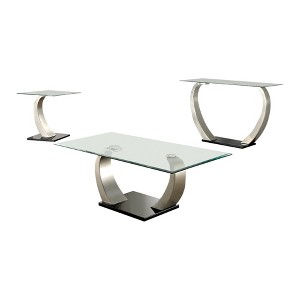 3pc Sylvie Glass Top Coffee, Sofa, and End Table Set Satin Plated/Black - HOMES: Inside + Out - 1 of 4
