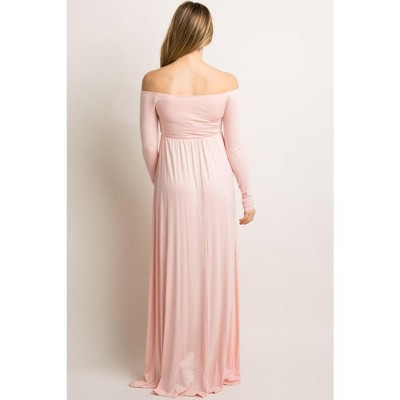 Pinkblush PinkBlush Tall Pink Solid Off Shoulder Maternity Maxi Dress - image 3