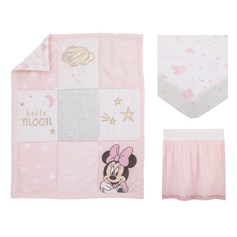 Disney Minnie Mouse Twinkle Twinkle Minnie Pink, White and Metallic Gold 3 Piece Crib Bedding Set, 5 of 7