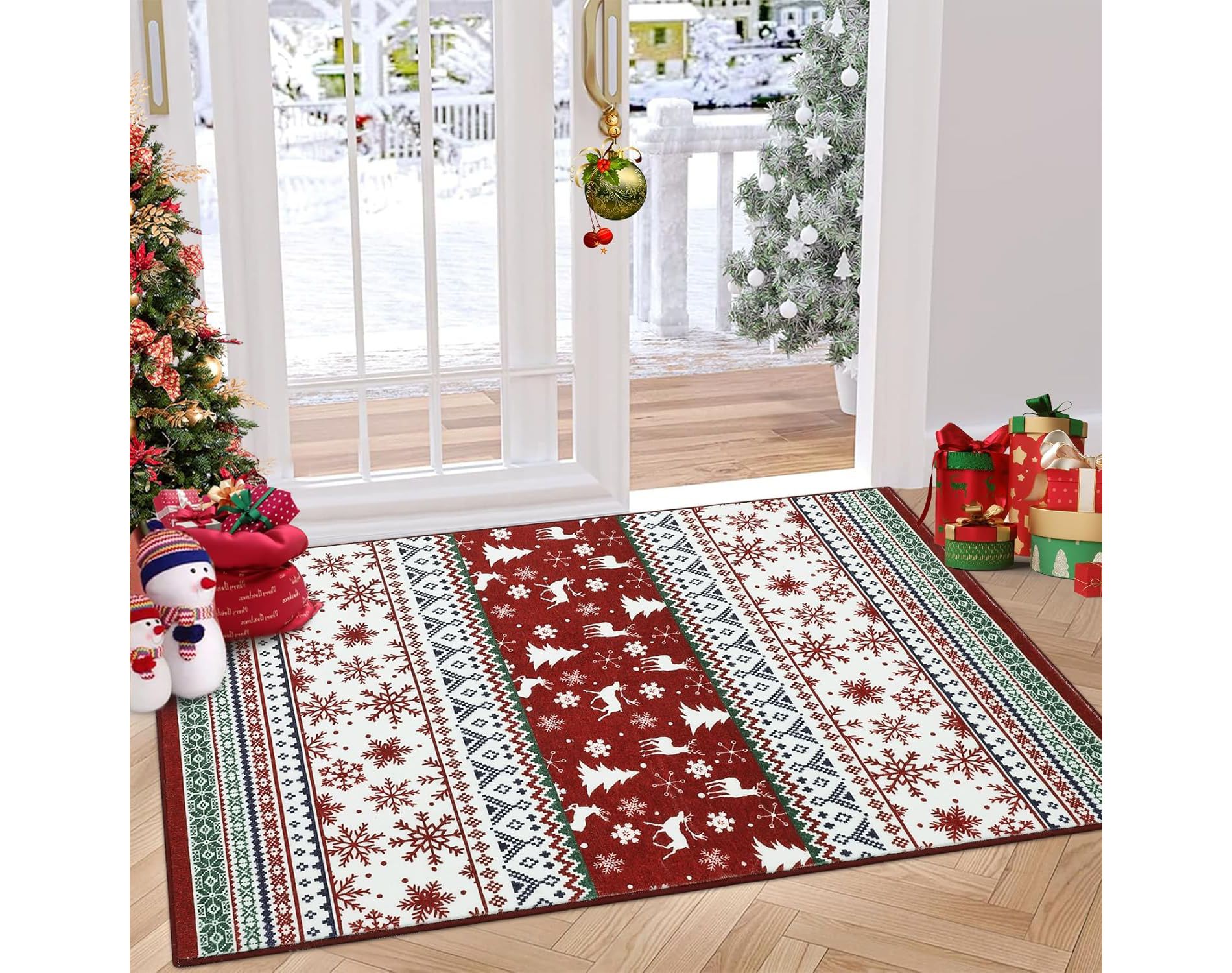 GustoWave Washable Christmas Vintage Boho Floor Area Rug, Low Pile for Bedroom Living Room