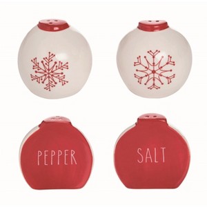 Transpac Split Christmas Snowflake Ornaments Dolomite Salt and Pepper Shakers Collectables Red and White 2.75 in. Set of 2 - 1 of 2