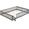 Queen Size Floor Bed with Door and Fence, Montessori Bed with Guardrails and Solid Slats, Solid Wood Platform Bed Frame - 2 of 4