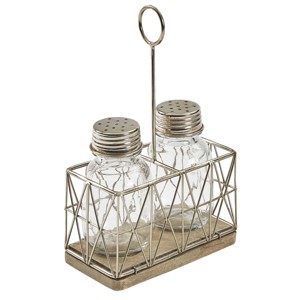 Park Designs Modern Metal and Wood Salt and Pepper Caddy Set - 1 of 3