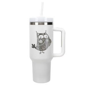 Elanze Designs 40 Ounce Travel Tumbler With Straw and Lid Stainless Steel Double Wall Insulated Garden of Flowers Owl White - 1 of 4