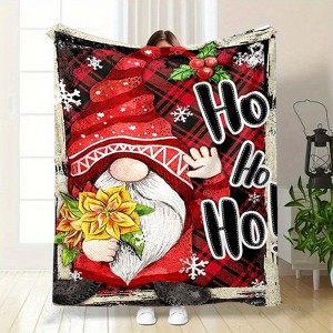 Lomsoe Ho Ho Ho Christmas Gnome Print Flannel Blanket - All Seasons Soft Cozy Warm Throw Blanket for Bed, Napping, Camping, Travel, Office - 1 of 4