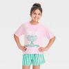 Girls' Barbie Graphic T-Shirt & Boxer Pajama Set - Pink - 3 of 4
