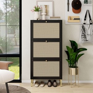 Vatros Rattan 3 Door Shoe Rack Freestanding Modern Shoe Storage Cabinet - 1 of 4
