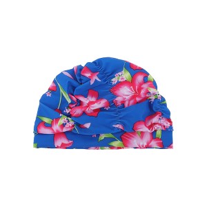 Unique Bargains Polyester Lilies Pattern Swim Cap 5.91"x9.25" Blue Pink 1 Pc - 1 of 4