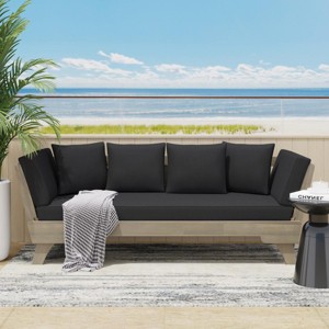 65.5" Modern Acacia Wood Patio Sofa with Slatted Frame and Convertible Daybed Design for Outdoor Lounge Seating-3irtyhousy - 1 of 4