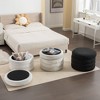Boucle Fabric Storage Round Ottoman Footstool With Wooden Shelving,Ivory - 2 of 4