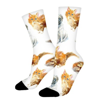 Cat Dog Women Printed Crew Socks Funny Funky Socks Soft Polyester Novelty Gifts for Artists Men
