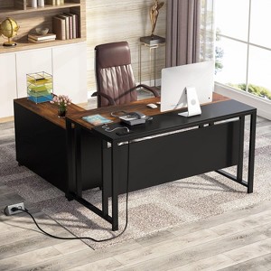 Tribesigns L-Shaped Computer Desk with File Cabinet, 55" Large Executive Table with Power Outlet - 1 of 4