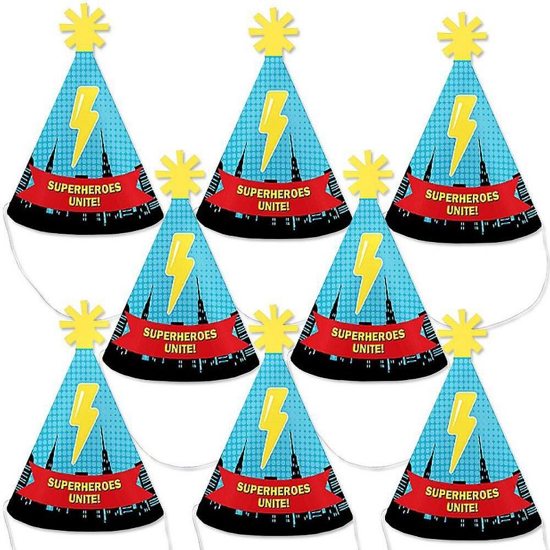 Big Dot of Happiness Bam Superhero - Mini Cone Baby Shower or Birthday Party Hats - Small Little Party Hats - Set of 8, 1 of 9