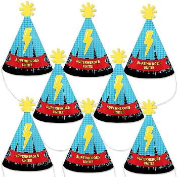 Big Dot of Happiness Bam Superhero - Mini Cone Baby Shower or Birthday Party Hats - Small Little Party Hats - Set of 8