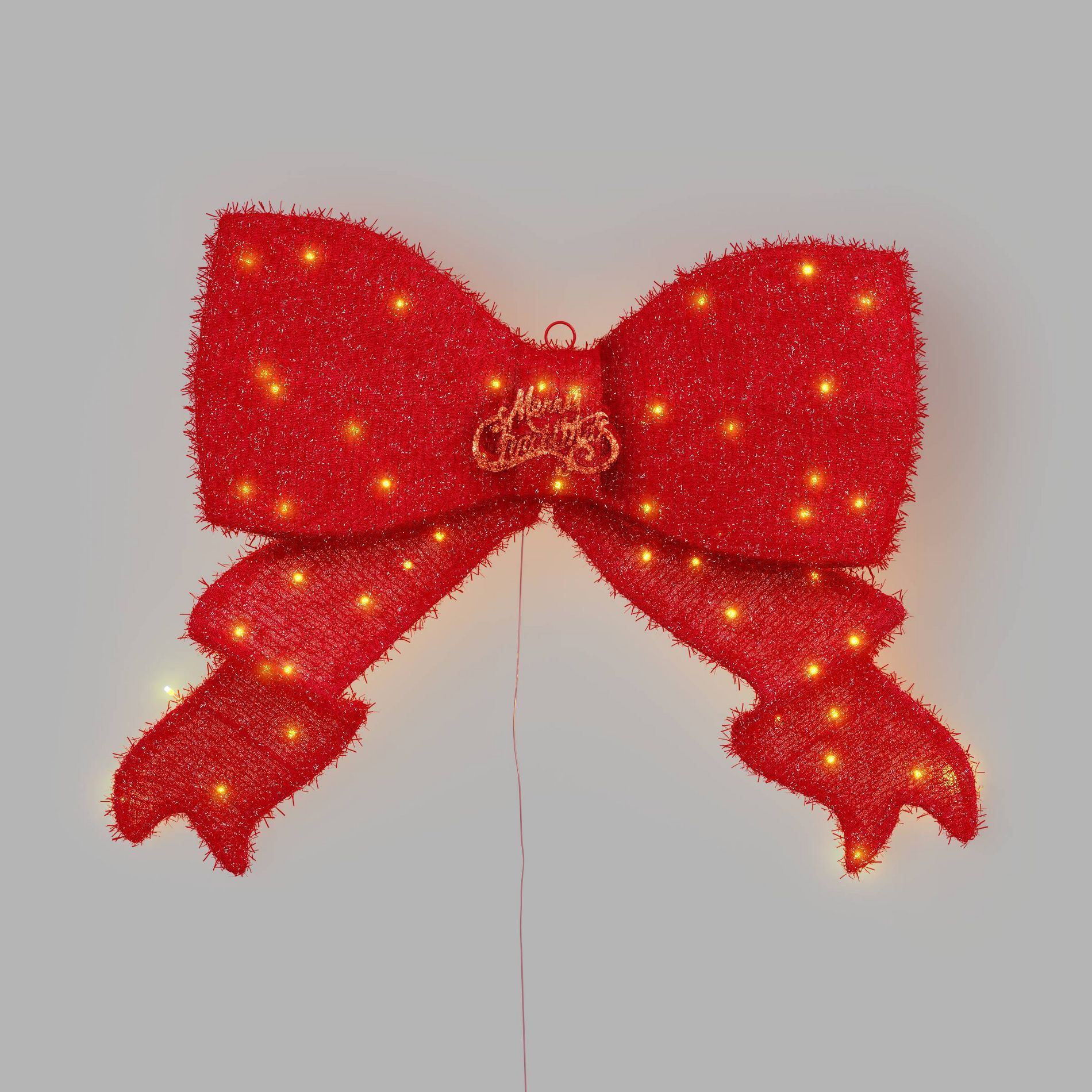 25" H Christmas Battery Operated Red Tinsel Hanging Bow - Wondershop™