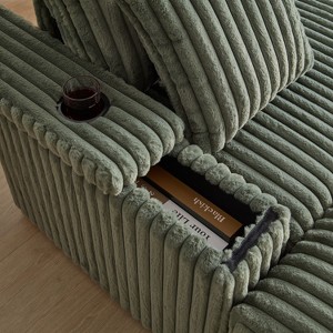 84-Inch Corduroy 3-Seater Sofa with 3 Back Pillows, 2 Toss Pillows, 2 Ottoman, 2 Storage Spaces and Cup-Holding Grooves - 1 of 4