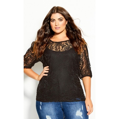 City Chic | Women's Plus Size Lace Elegance Top - Black - 12 Plus : Target