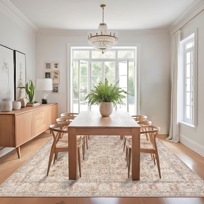 Light Brown Rectangular Synthetic Vintage Medallion 4' x 6' Area Rug