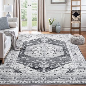 Vintage Area Rugs Boho Washable Area Rug for Living Room Bedroom Floral Print Floor Carpet - 1 of 4